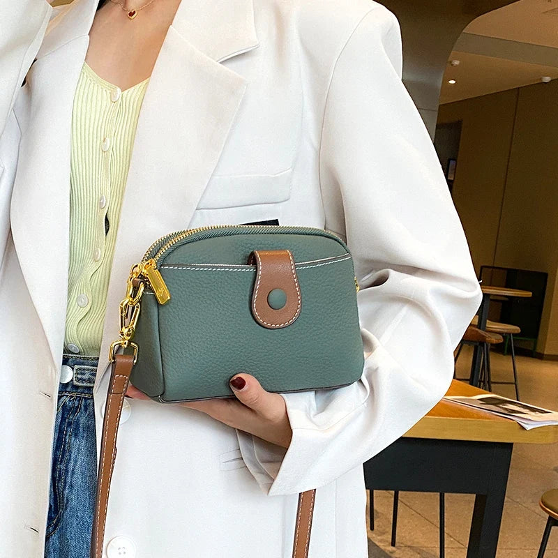 Small Crossbody Bag, Leather Shoulder Purse with Brown Accent, Compact Mini Handbag with Adjustable Strap for Everyday Use
