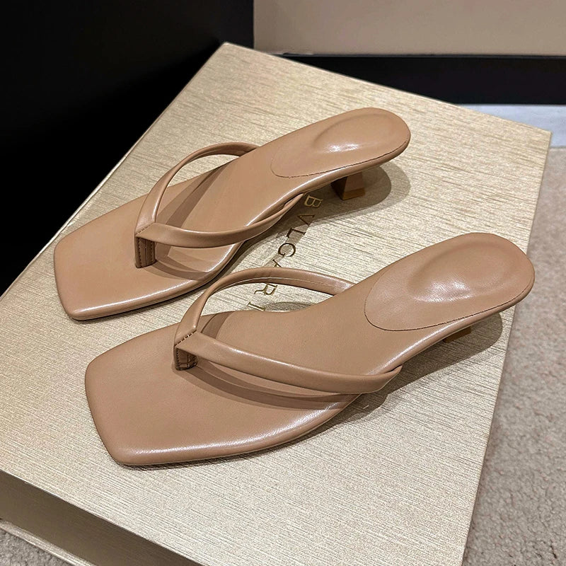 Square Toe Slingback Sandals | Low Heel Strappy Mules | Minimalist Casual Dress Shoes