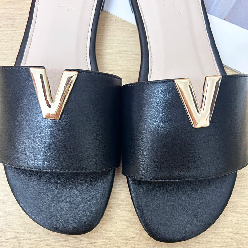 V Buckle Slide Sandals | Minimalist Open Toe Mules | Elegant Flat Summer Casual Shoes