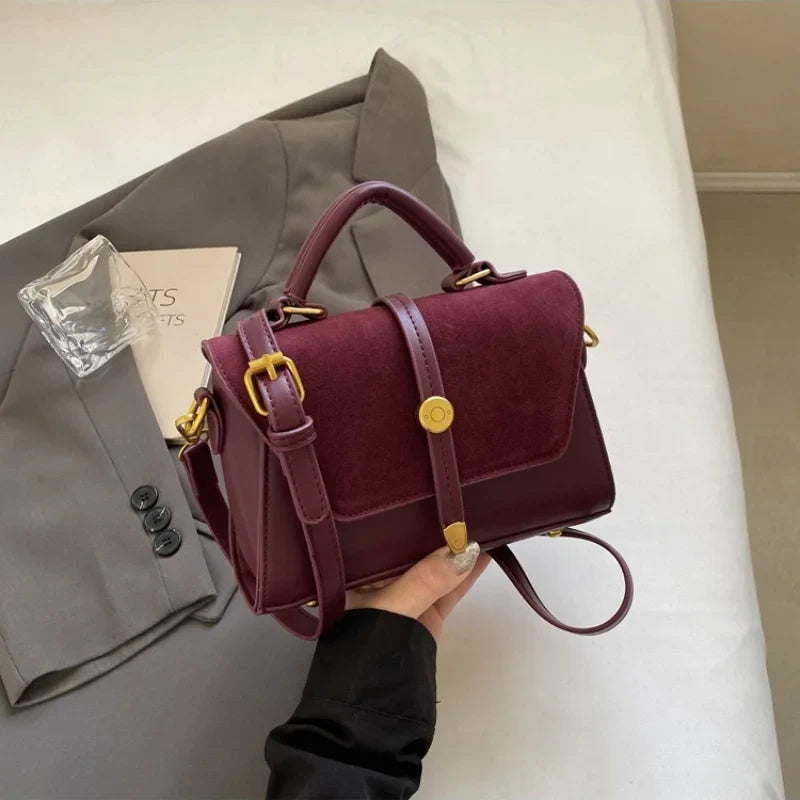 Women's Structured Handbag, Elegant Suede Leather Shoulder Bag, Top Handle Satchel Purse with Adjustable Crossbody Strap
