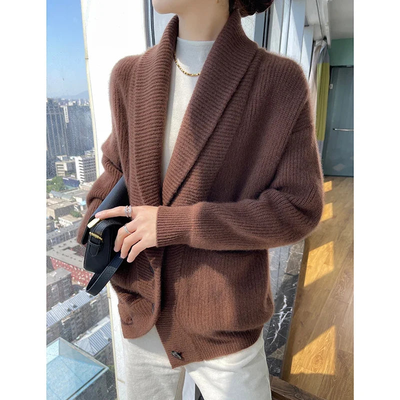 Oversized Shawl Collar Cardigan, Chunky Knit Button-Up Sweater Jacket, Relaxed Fit Cozy Fall Winter Outerwear