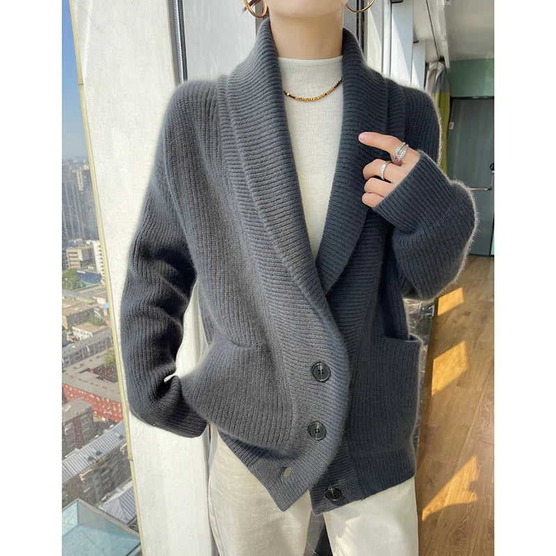 Oversized Shawl Collar Cardigan, Chunky Knit Button-Up Sweater Jacket, Relaxed Fit Cozy Fall Winter Outerwear