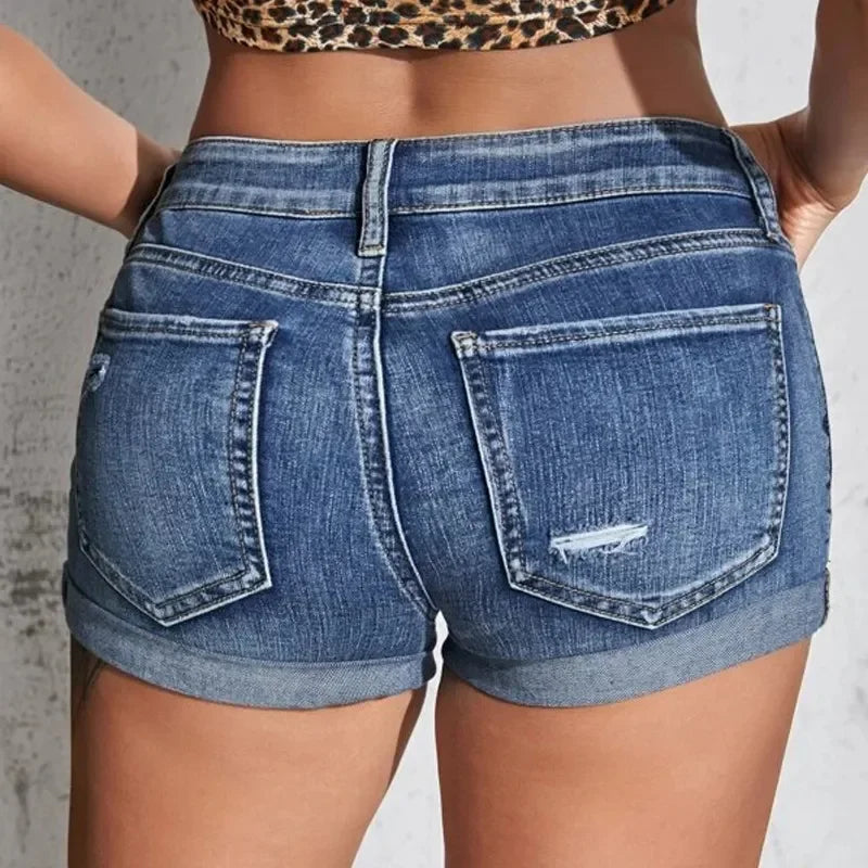 High Waisted Distressed Denim Shorts Frayed Hem Rolled Cuff Casual Jean Shorts Y2K Streetwear Summer Festival Wear
