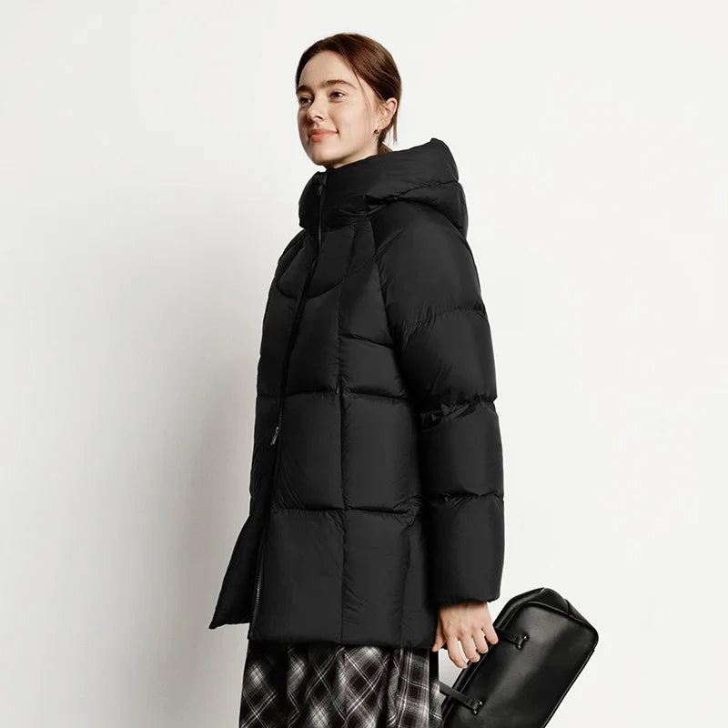 Hooded Quilted Puffer Coat, Longline Insulated Winter Jacket with High Collar, Warm Casual Cold Weather Outerwear