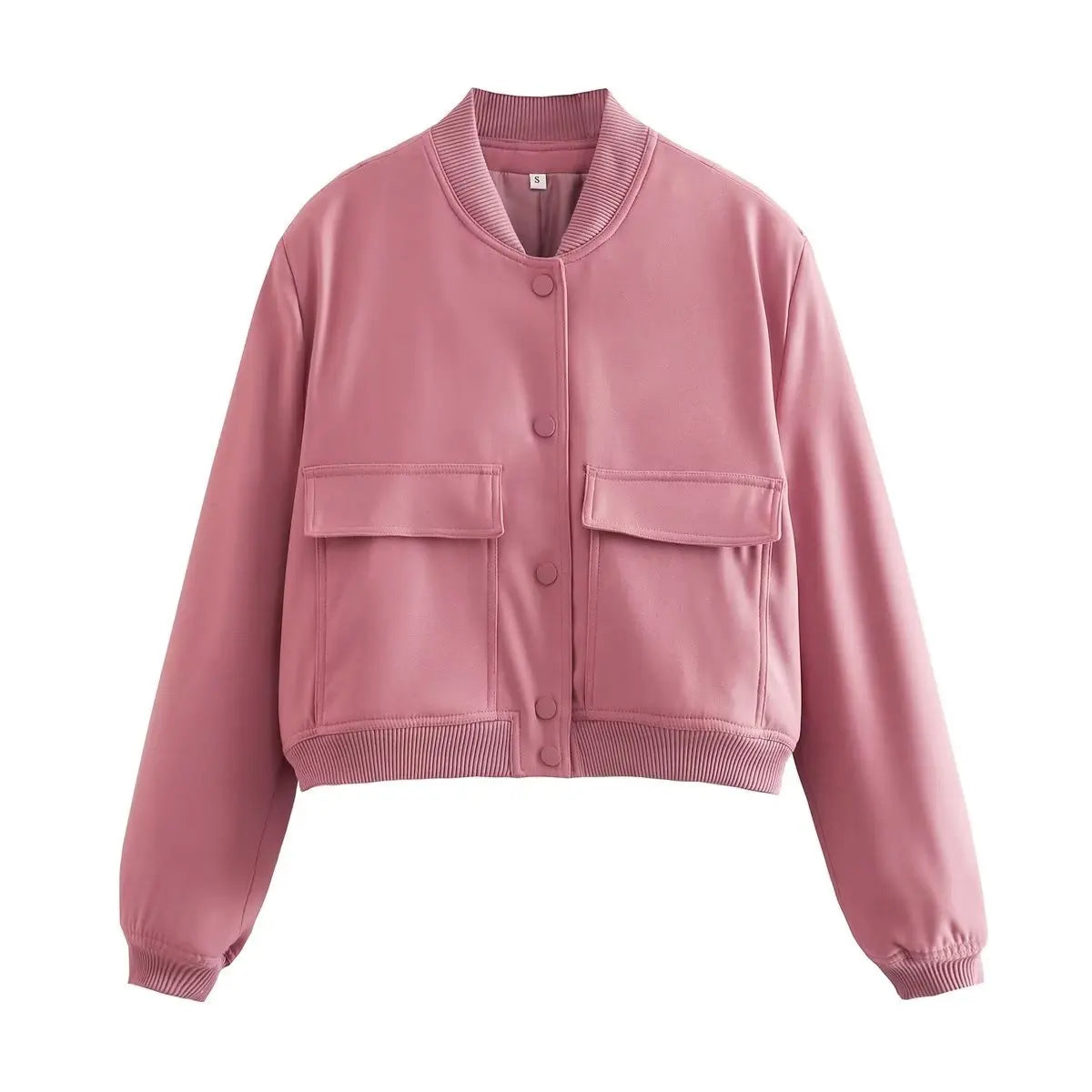 Women's Cropped Bomber Jacket, Minimalist Stand Collar Utility Jacket, Long Sleeve Casual Lightweight Outerwear