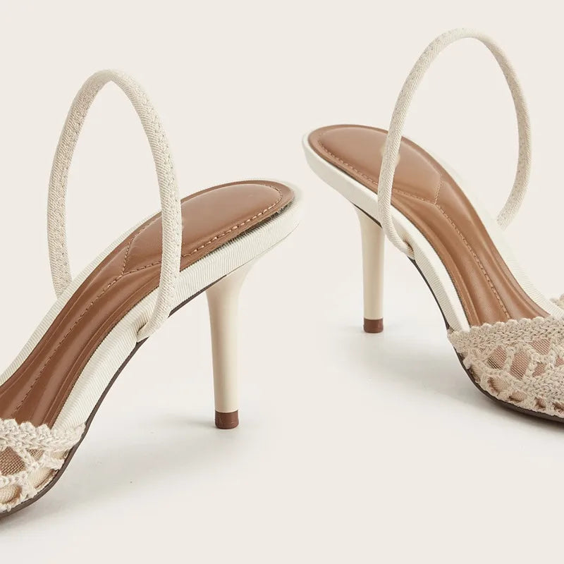 Crochet Slingback Heels | Pointed Toe Mesh Pumps | Elegant Low Heel Summer Dress Shoes