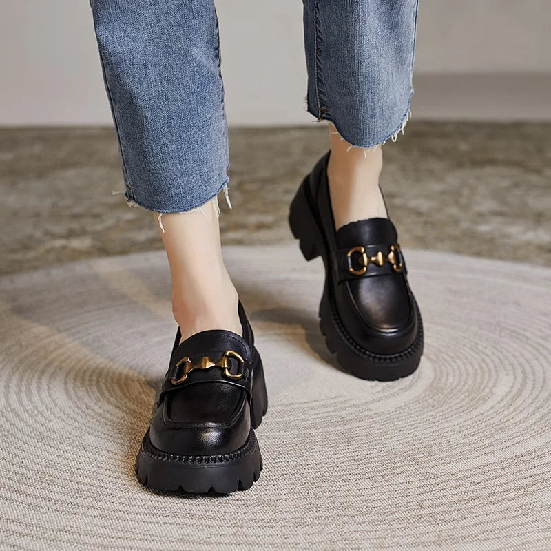 Chunky Loafers | Platform Lug Sole Slip-On Shoes | Horsebit Block Heel Dress Loafers