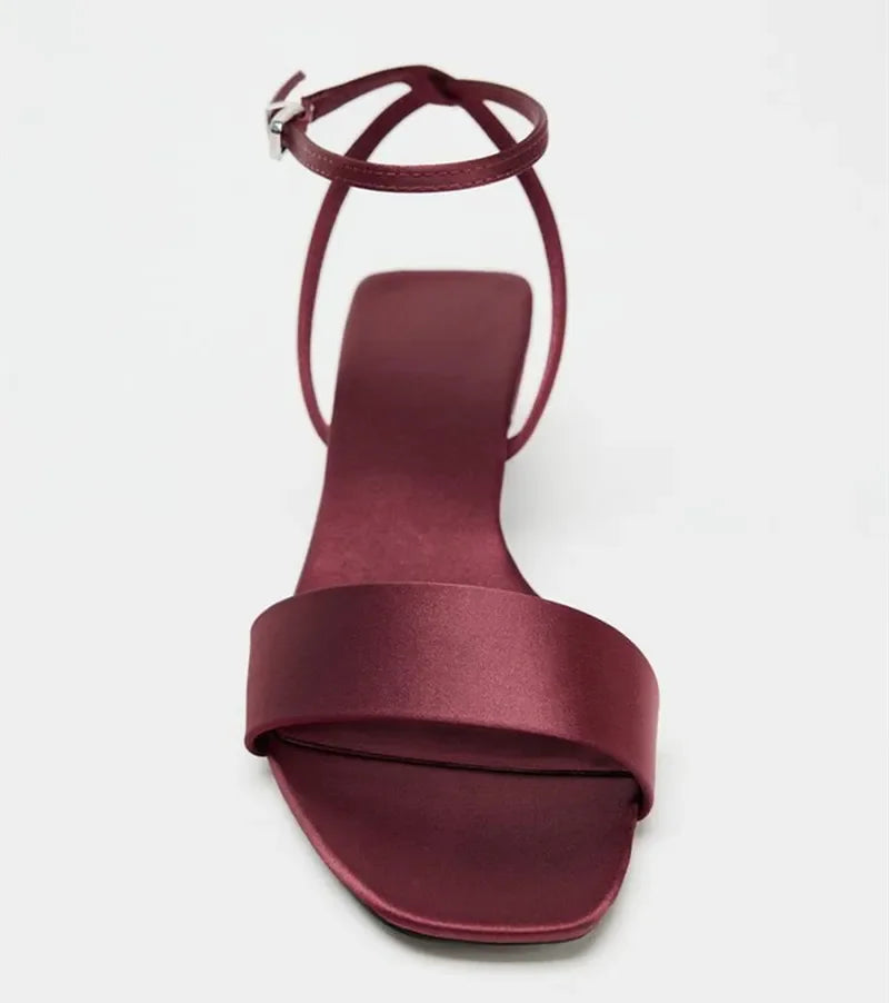 Strappy Heeled Sandals | Square Toe Ankle Tie Shoes | Minimalist Low Heel Dress Sandals