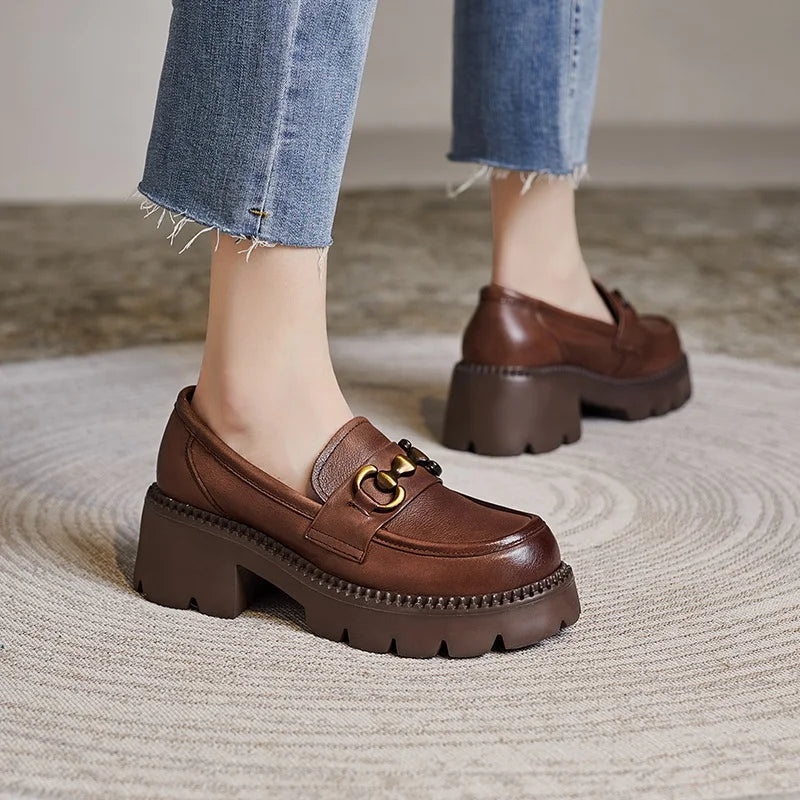 Chunky Loafers | Platform Lug Sole Slip-On Shoes | Horsebit Block Heel Dress Loafers