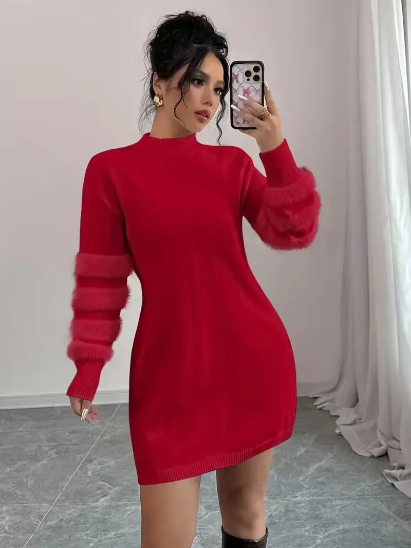 Turtleneck Mini Dress – Long Sleeve Sweater Dress with Relaxed A-Line Silhouette, Soft Knit Fabric and Minimalist Fall Style