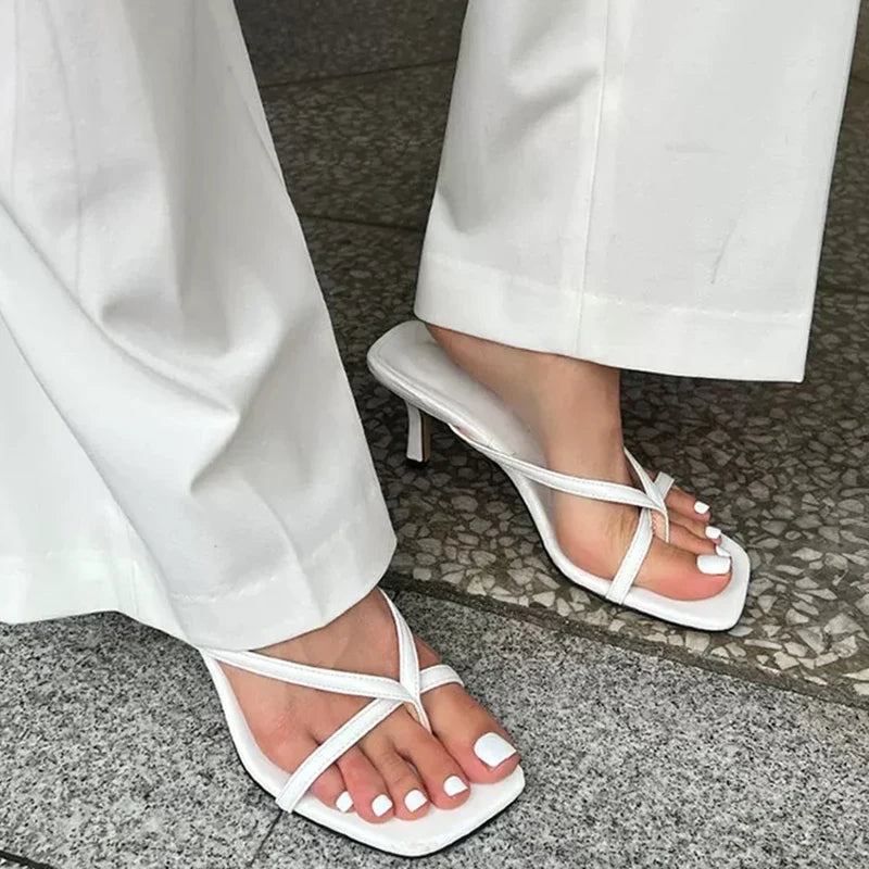 Minimalist Strappy Heels | Square Toe Slingback Sandals | Thin Strap High Heel Dress Shoes