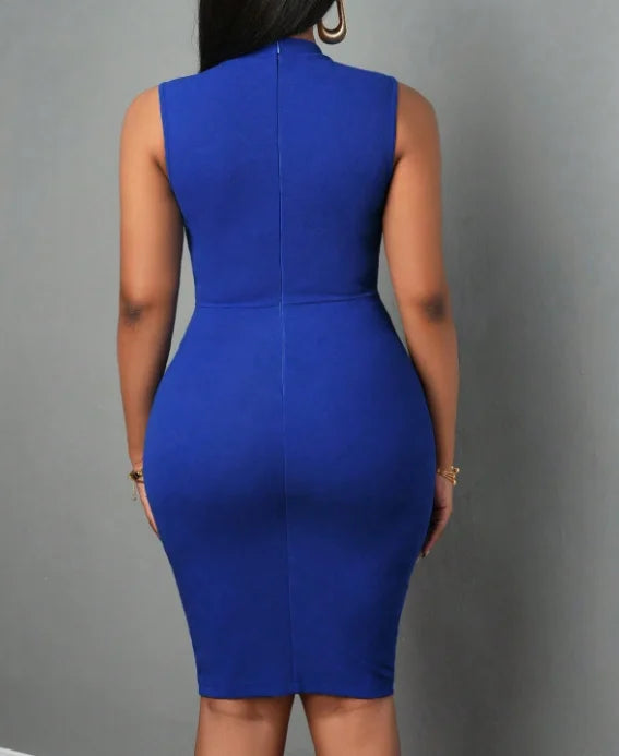 Sleeveless Bodycon Midi Dress – High Neck Pencil Dress with Elegant Neck Tie Detail, Fitted Waist and Sophisticated Silhouette