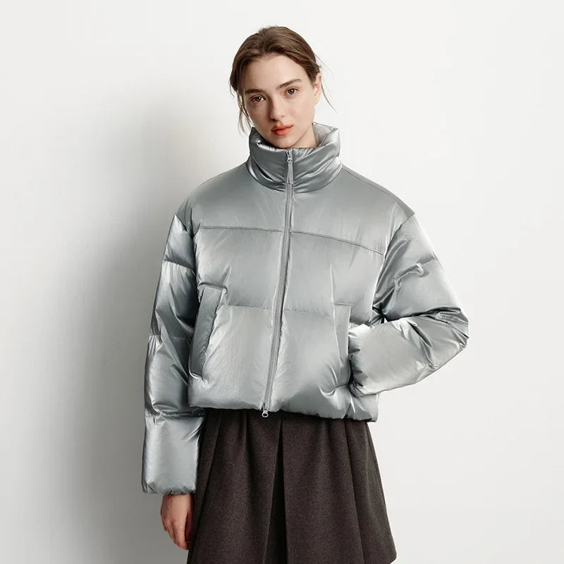 Cropped Puffer Jacket, Hooded Quilted Jacket with Snap Front and Relaxed Fit, Lightweight Casual Winter Outerwear