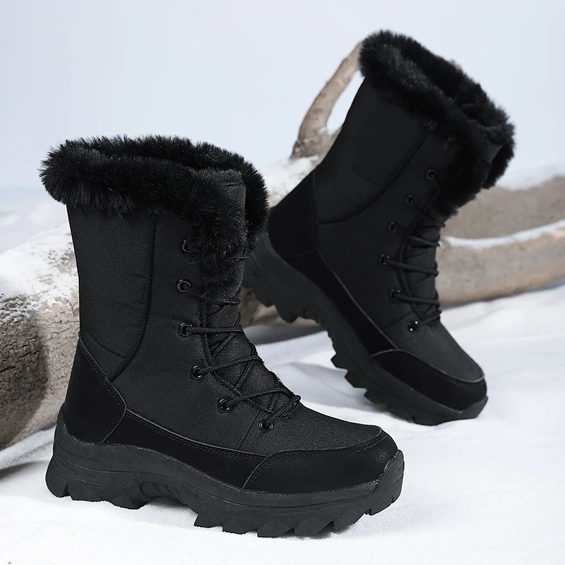 Winter Lace-Up Boots | Faux Fur Lined Snow Boots | Waterproof-Style Insulated Outdoor Ankle Boots