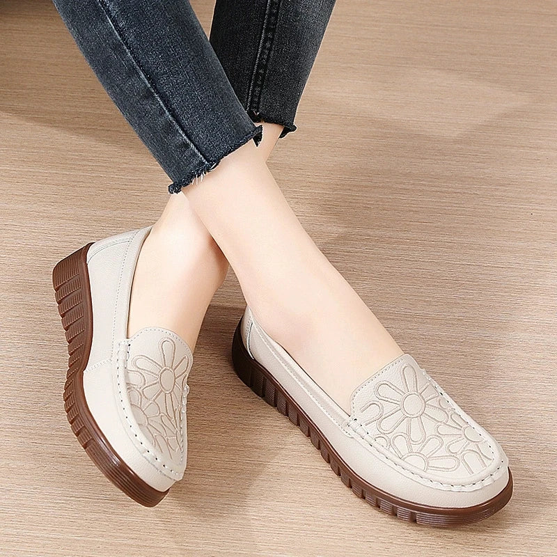 Floral Embroidered orthopaedic Loafers | Slip-On Platform Flats | Round Toe Casual Walking Shoes