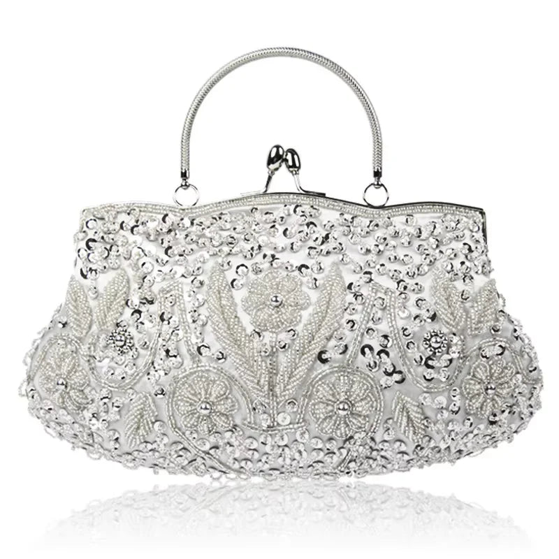 Beaded Frame Handbag, Intricate Embroidered Evening Purse with Ornate Floral Pattern & Top Handle, Elegant Clutch for Weddings & Parties