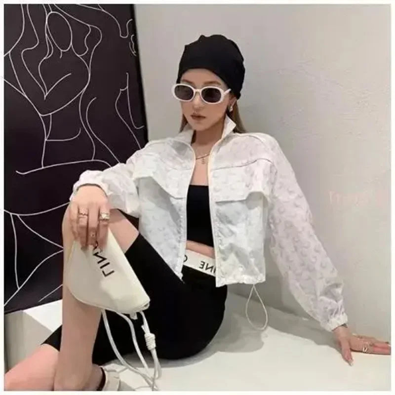 Abstract Print Bomber Jacket, Lightweight Zip-Up Jacket with Stand Collar and Relaxed Fit, Contemporary Casual Streetwear Outerwear