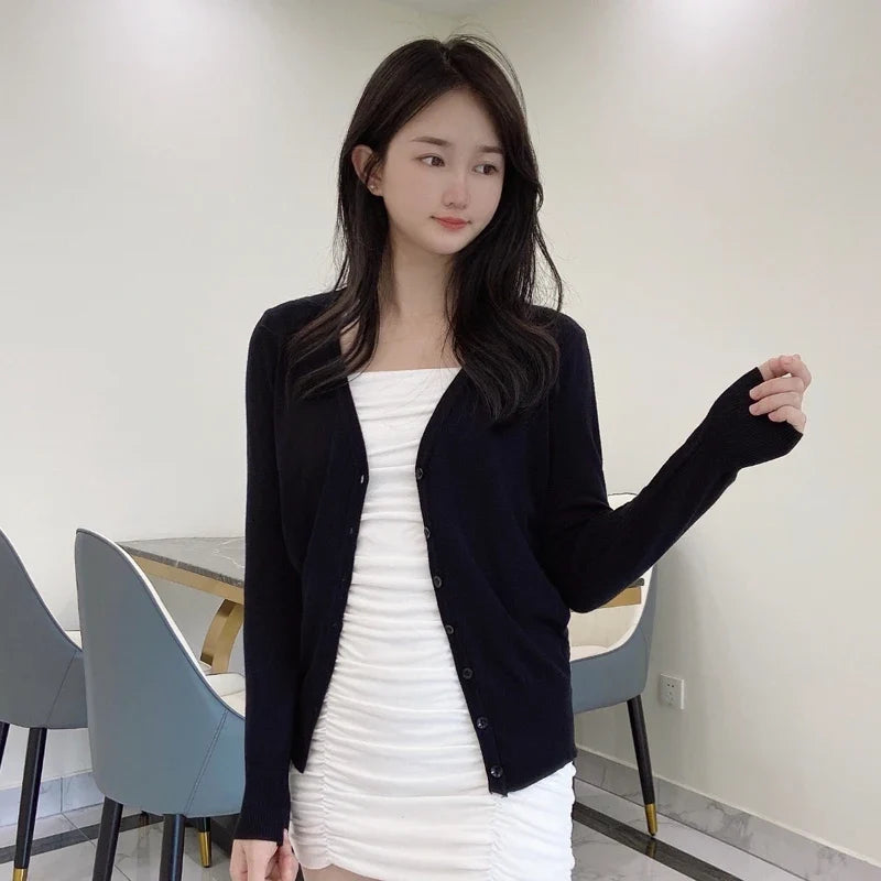 Slim Fit Knit Cardigan, Open Front Long Sleeve Sweater Jacket, Lightweight Layering Cardigan for Casual Everyday Wear