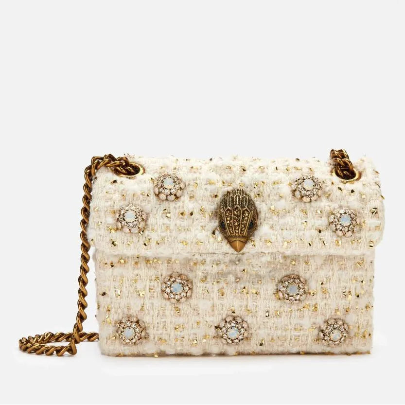 Embellished Shoulder Bag, Vintage Beaded Crossbody Purse with Pearl & Floral Details, Elegant Chain Strap Handbag for Weddings & Parties