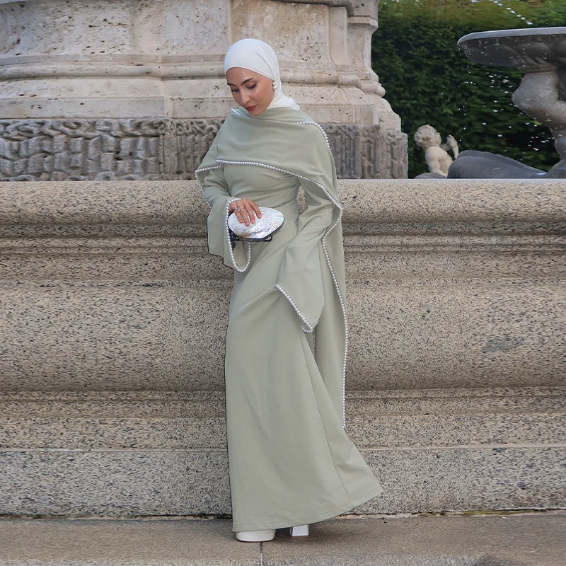 Modest Maxi Dress – High Neck Long Sleeve Abaya Style Dress with Batwing Sleeves, Flowing Silhouette and Elegant Floor-Length Design