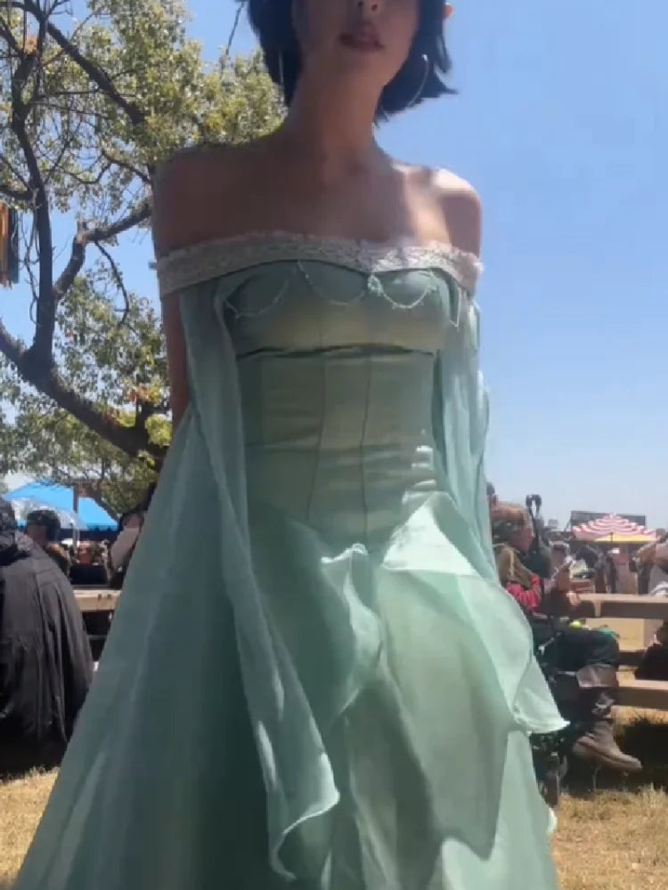 Corset Maxi Dress – Strapless A-Line Gown with Structured Bodice, Layered Sheer Overlay and Flowing Floor-Length Skirt for Weddings & Events