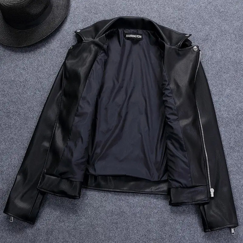 Faux Leather Biker Jacket, Cropped Moto Jacket with Silver Zippers and Wide Lapels, Edgy Casual Streetwear Outerwear