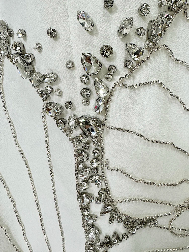 Embellished Mermaid Maxi Dress – High Neck Long Sleeve Gown with Figure-Hugging Silhouette and Flared Hem for Weddings & Formal Events