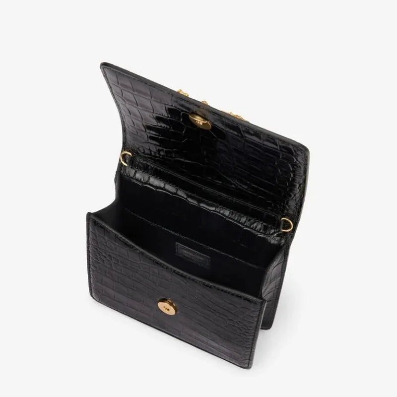 Luxury Inspired Mini Top Handle Bag, Embellished Structured Handbag with Ornate Hardware & Chain Strap, Elegant Evening Purse for Parties & Events