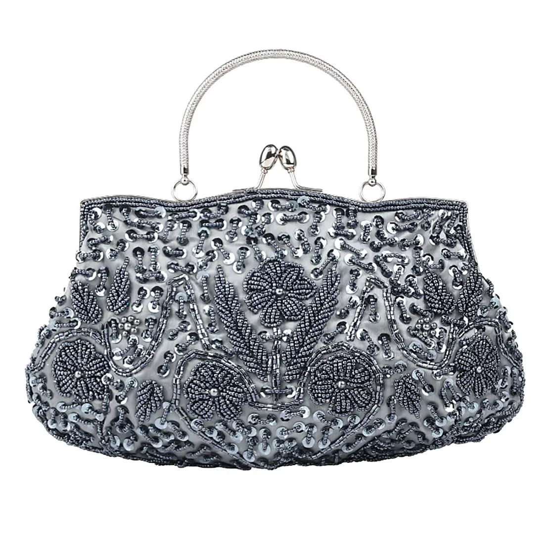 Beaded Frame Handbag, Intricate Embroidered Evening Purse with Ornate Floral Pattern & Top Handle, Elegant Clutch for Weddings & Parties