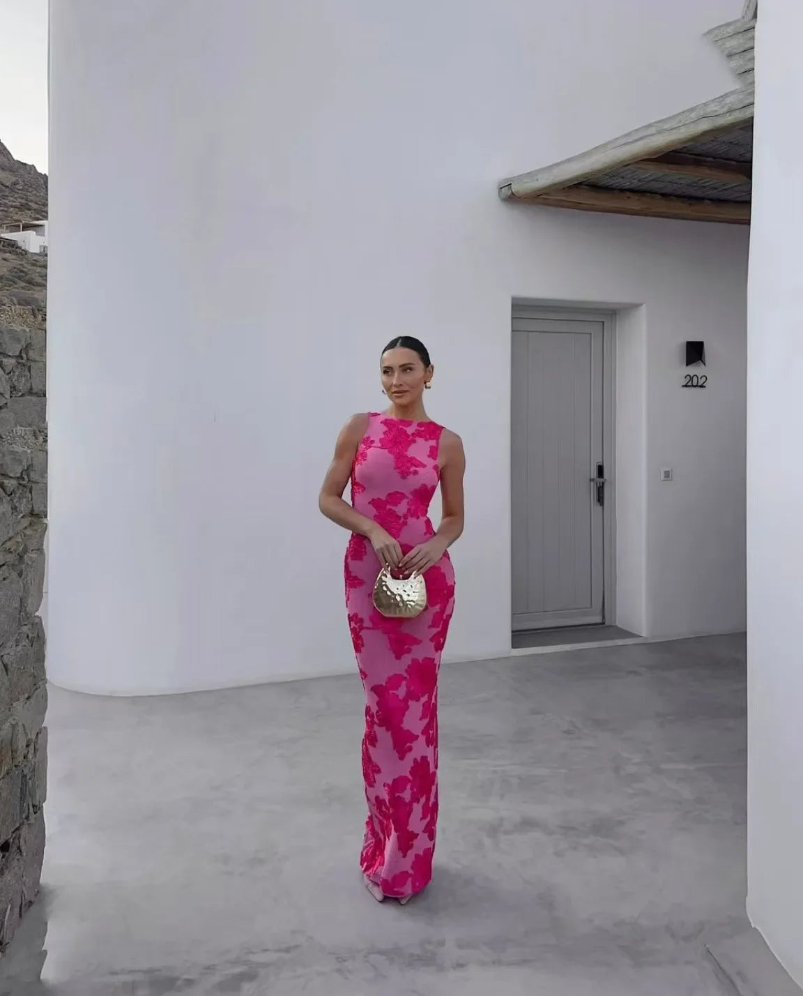 Floral Bodycon Maxi Dress – Asymmetrical Neck Ruched Evening Gown with Draped Waist and Floor-Length Silhouette for Weddings & Parties