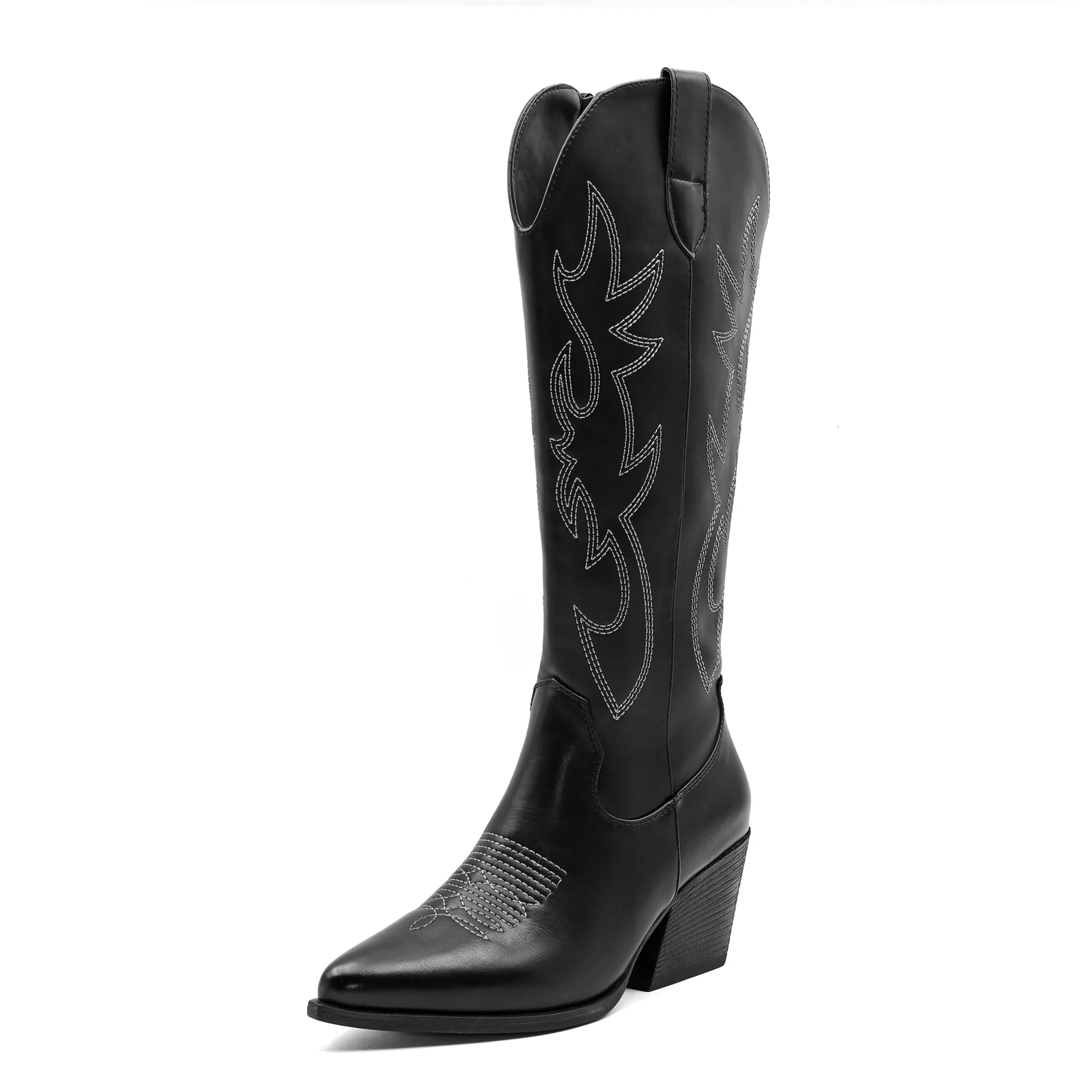 Women's Denim Cowboy Boots – Embroidered Western Mid-Calf Boots with Block Heel for Country Concerts, Festivals & Everyday Wear