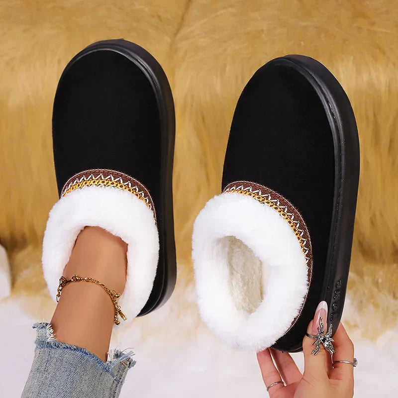 Faux Fur Lined Mules | Cozy Slip-On House Slippers | Plush Winter Indoor Shoes