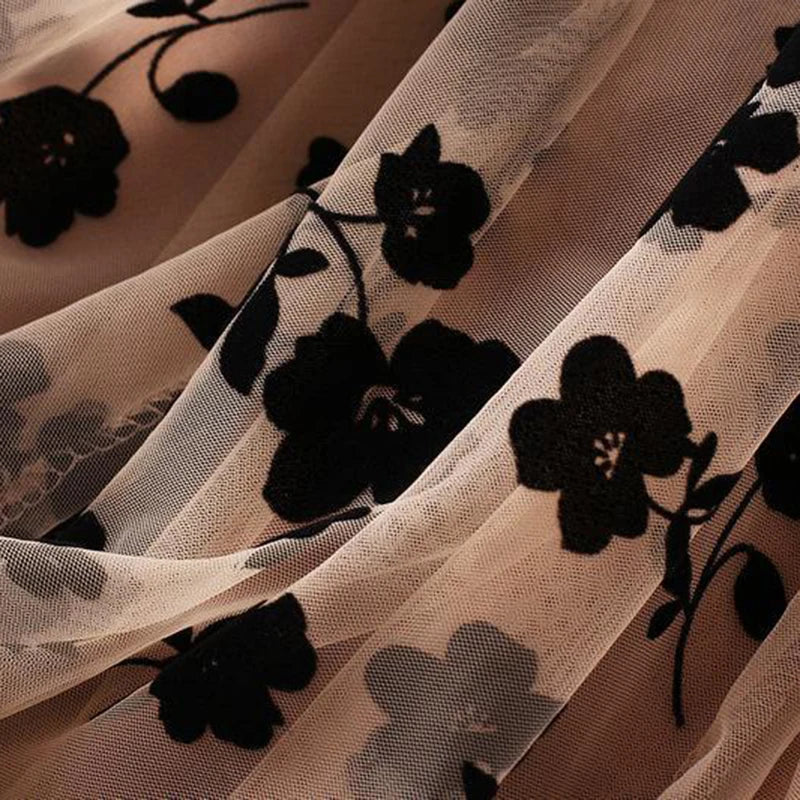 High Waisted Tulle Maxi Skirt Floral Mesh A Line Long Skirt Layered Sheer Party Evening Occasion Feminine Bottomwear