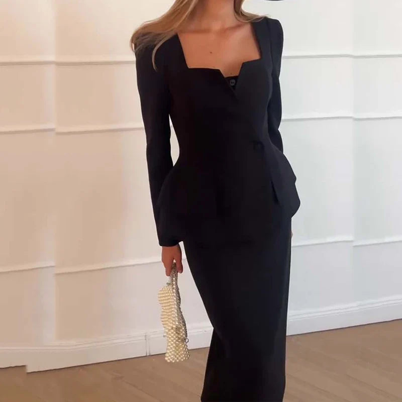 Double-Breasted Blazer & Tailored Trousers Co-Ord Set | Structured Long Sleeve Suit Outfit | Elegant Office & Formal Two Piece Set