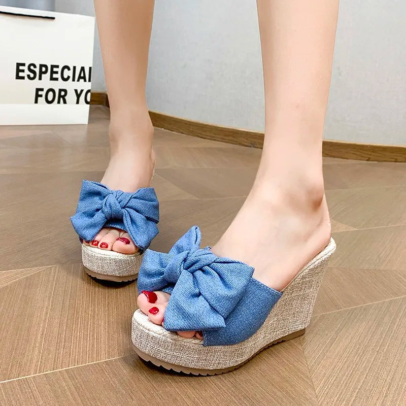 Bow Wedge Sandals | Espadrille Platform Slip-On Heels | Casual Summer Dress Shoes
