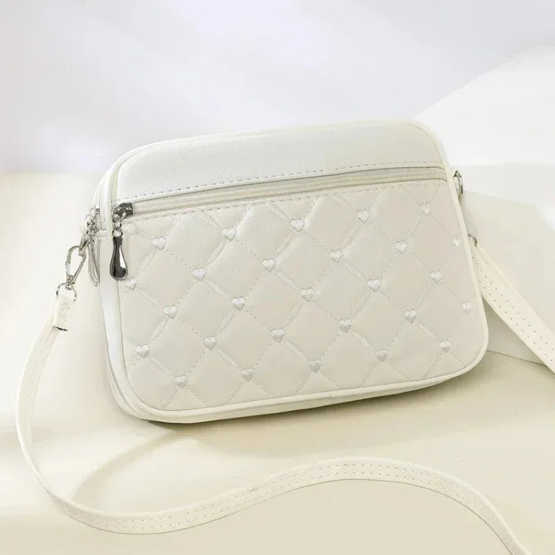 Women's Quilted Crossbody Bag, Small Leather Shoulder Purse, Minimalist Camera Style Handbag with Adjustable Strap for Everyday Use
