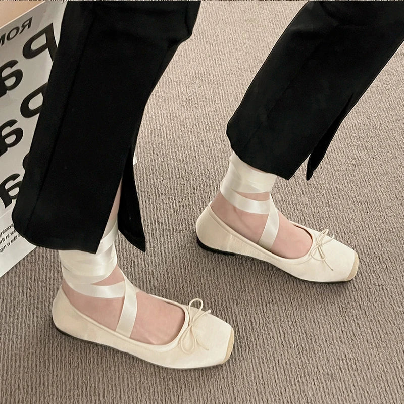 Ribbon Ballet Flats | Mary Jane Dance-Inspired Shoes | Round Toe Comfortable Casual Flats