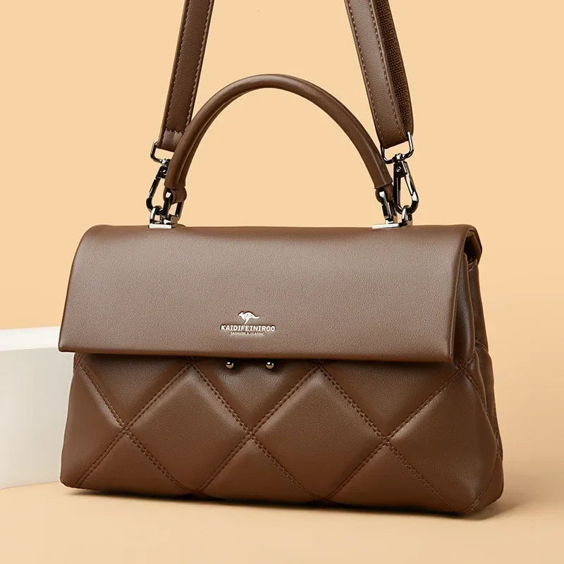 Quilted Flap Handbag, Elegant Structured Top Handle Purse, Padded Shoulder & Crossbody Bag with Magnetic Closure for Work, Dates & Everyday Use