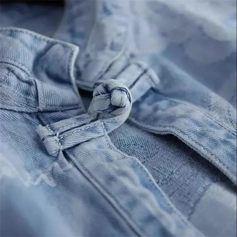 Denim A-Line Jacket, Sleeveless Button-Up Peplum Jacket with Flared Hem and Panel Detailing, Casual Spring Summer Outerwear