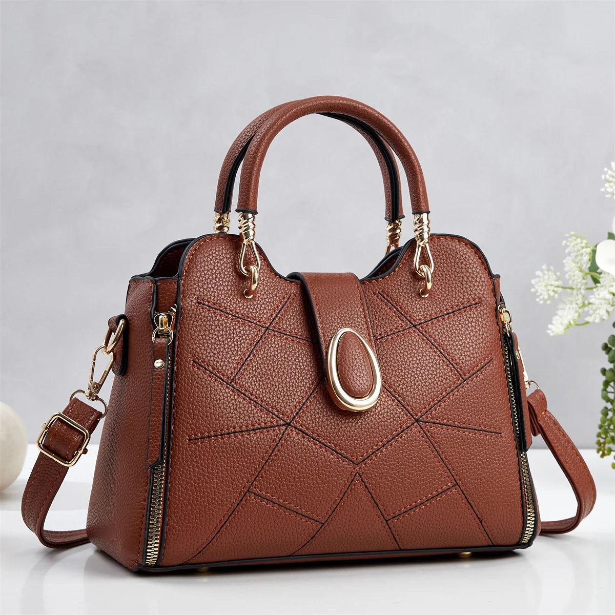 Quilted Top Handle Handbag, Structured Shoulder Satchel with Adjustable Crossbody Strap, Elegant Everyday Purse for Work, Shopping & Travel