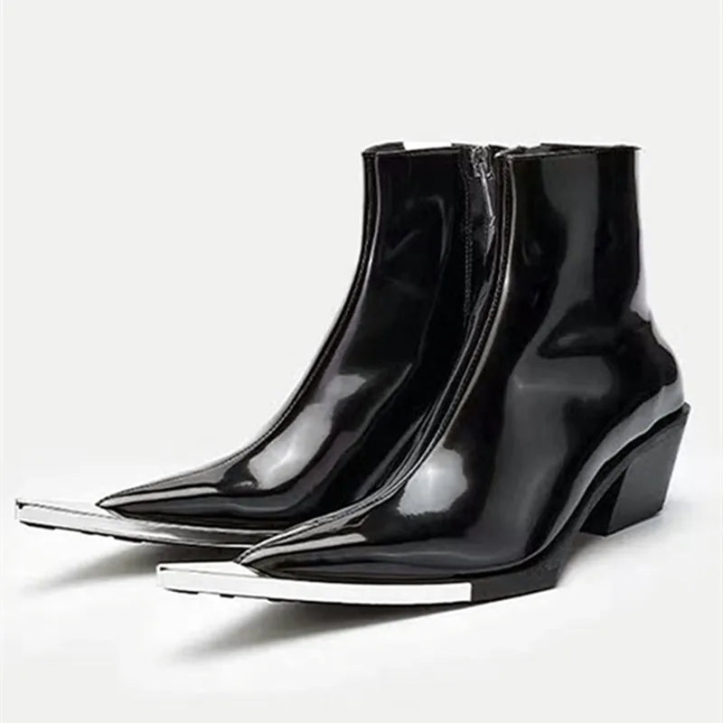 Patent Pointed Toe Ankle Boots | Sculptural High Heel Booties | Glossy Statement Fashion Boots