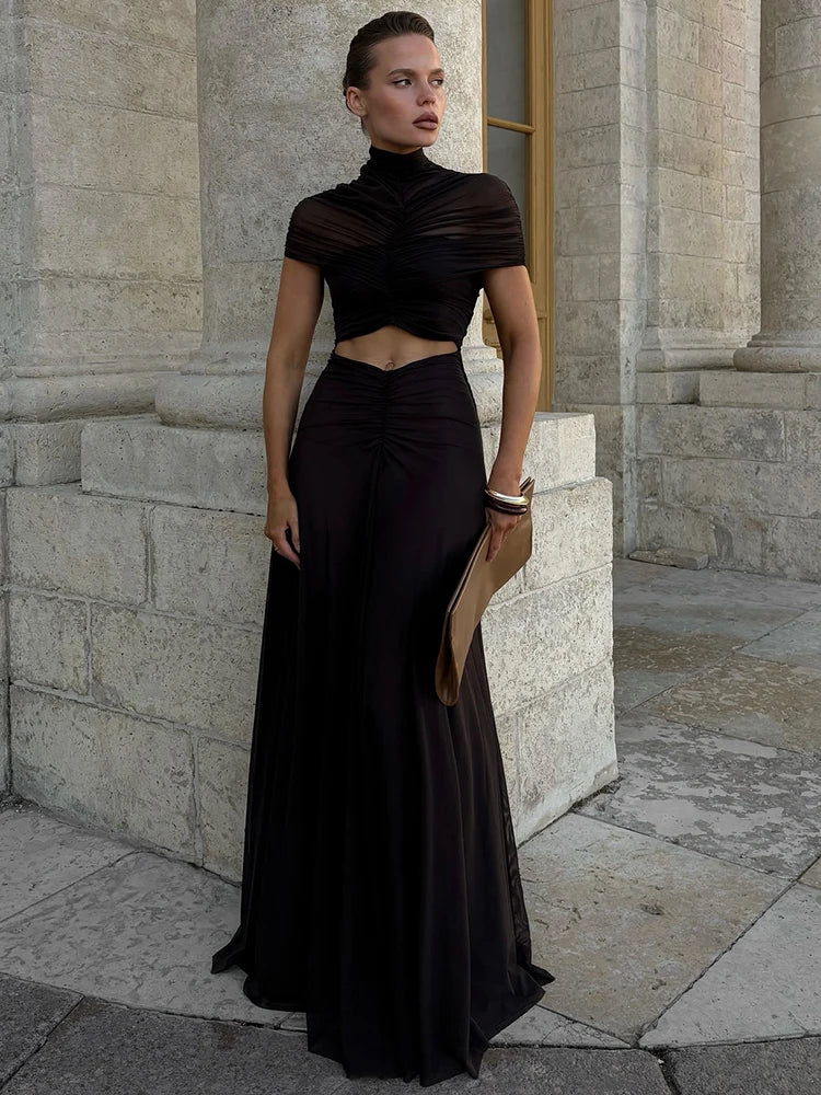 Mermaid Maxi Dress – Long Sleeve Top and High Waist Floor-Length Skirt Set with Fitted Silhouette and Flared Hem for Evening Events