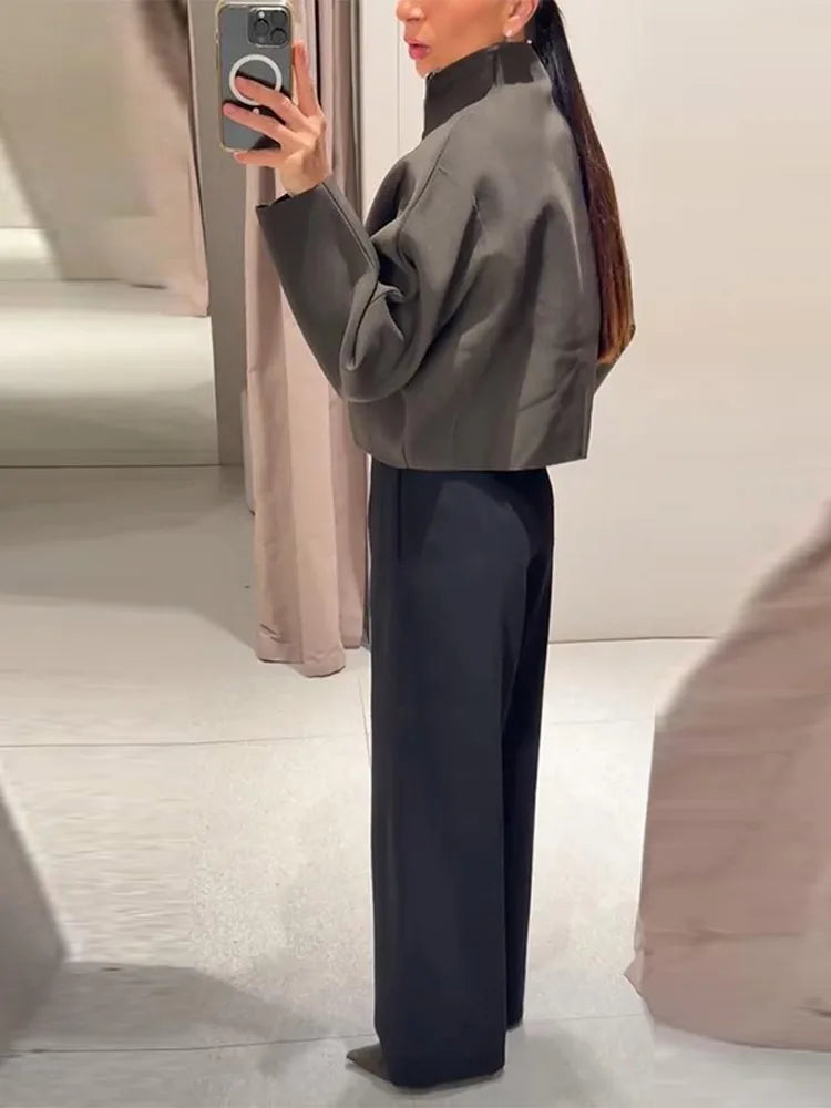 Women's Oversized Zip-Up Jacket, Minimalist High Neck Sweatshirt Jacket, Relaxed Fit Casual Fall Winter Outerwear