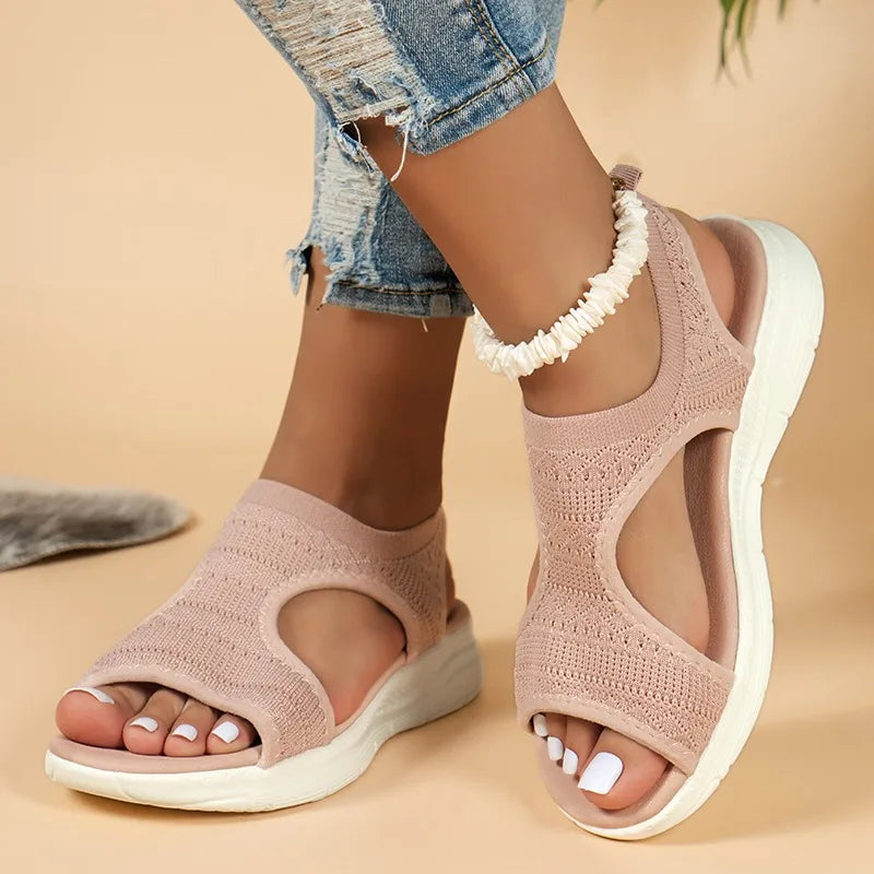Knit orthopaedic Wedge Sandals | Open Toe Slip-On Walking Shoes | Comfortable Casual Platform Sandals