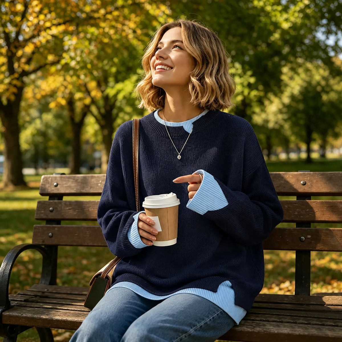 Oversized Ribbed Knit Sweater, Crew Neck Pullover with Balloon Sleeves and Layered Hem, Cozy Casual Fall Winter Knitwear