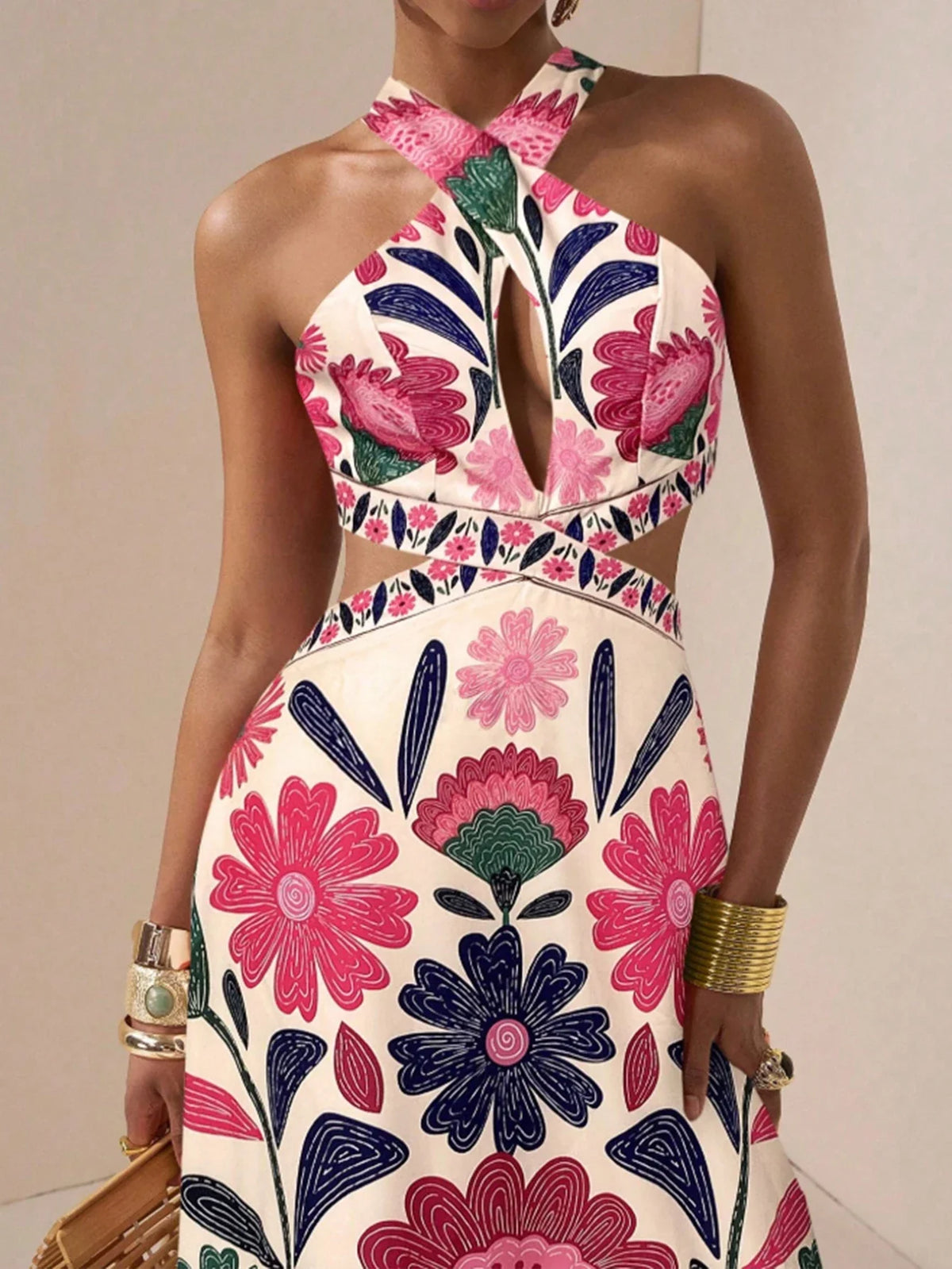 Floral Maxi Dress – Strapless A-Line Dress with Fitted Bodice and Flowing Full Skirt for Weddings, Garden Parties & Summer Events