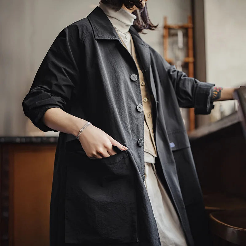 Oversized Longline Shirt Coat, Button Front Utility Jacket with Wide Collar and Large Patch Pockets, Minimalist Casual Outerwear