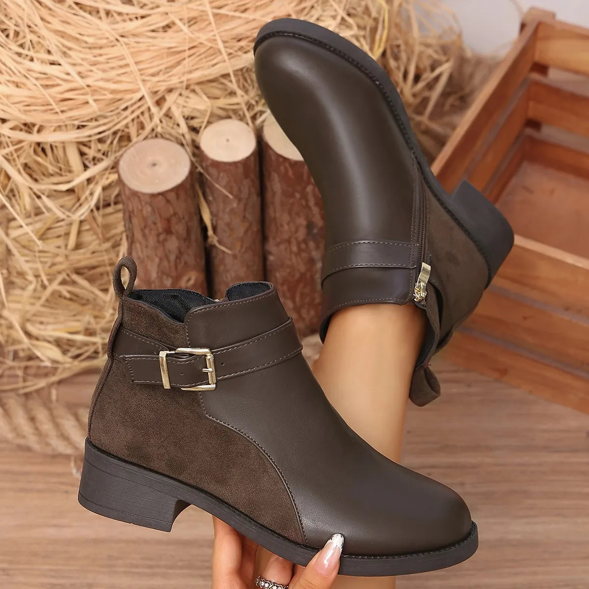 Buckle Ankle Boots | Low Block Heel Zip-Up Booties | Classic Casual Winter Boots
