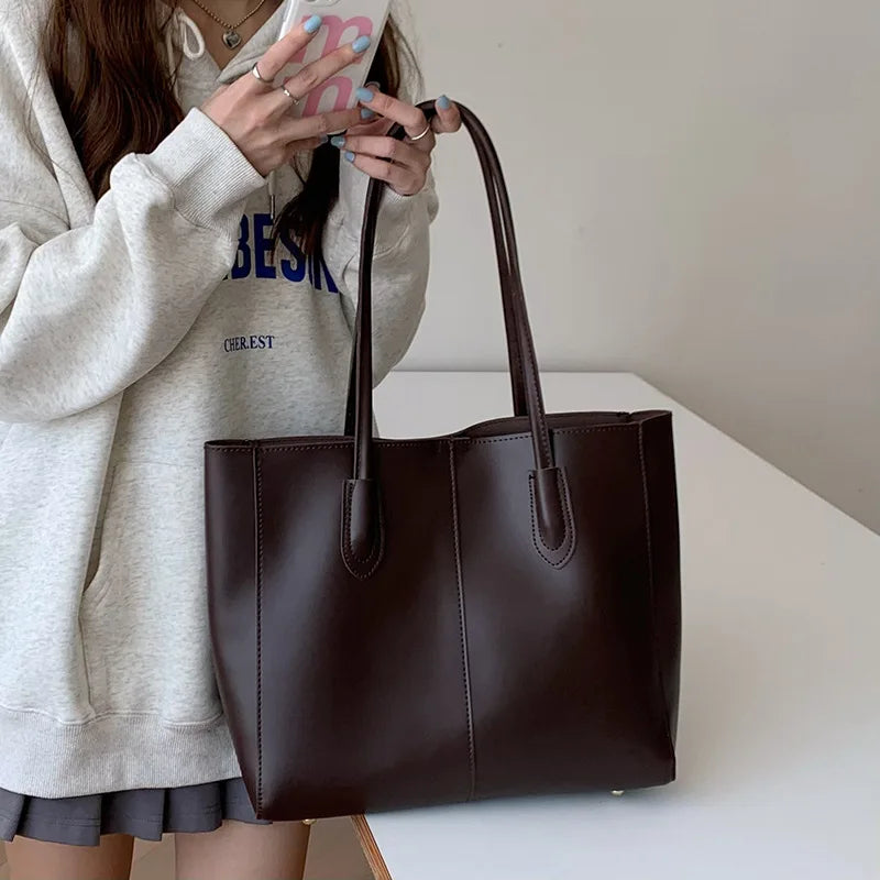 Women's Large Leather Tote Bag, Minimalist Shoulder Handbag, Elegant Work Tote Purse for Office, Travel, Shopping & Everyday Use
