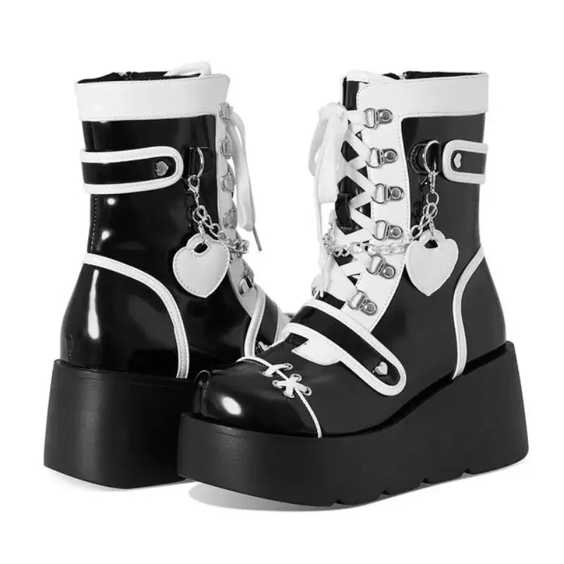 Platform Ankle Boots | Lace Up Chunky Sole Booties | Embellished Fashion Boots